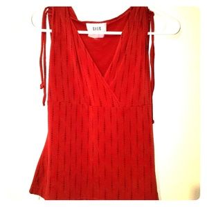 Red Shimmery V-Cut Tank with Shoulder Ties